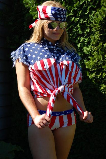 American flag frayed sleeveless denim biker shirt SD-USA
